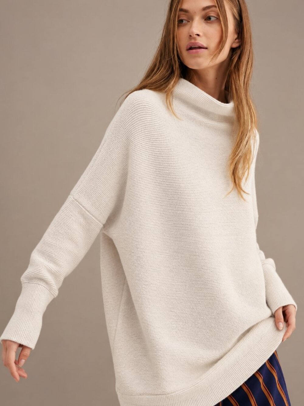 Free People White Cowl Neck Sweater Oversized Size S